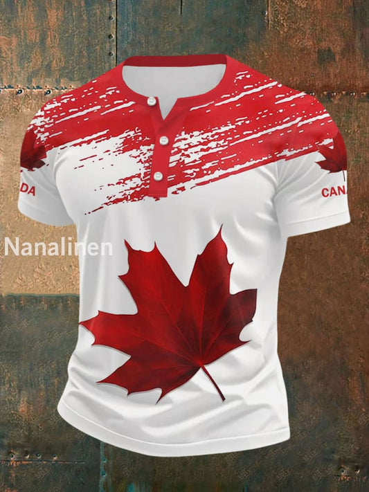 Men’s Canadian Maple Leaf Print Casual V-Neck Tee Red / S