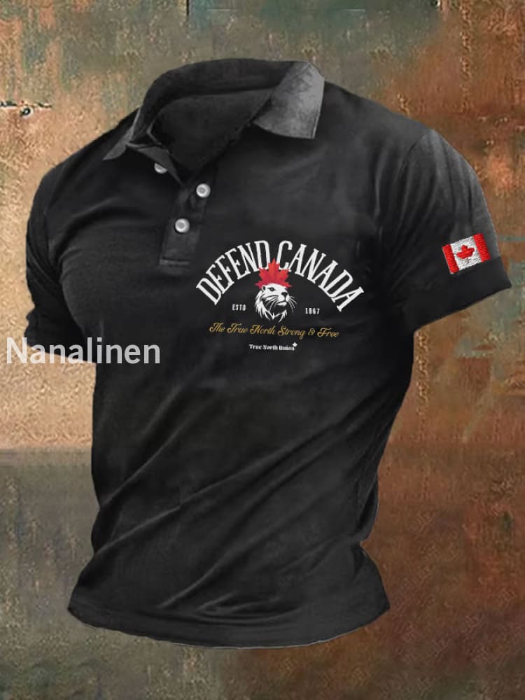Men’s Canda Beaver True North Strong&Free Printed Polo Shirt Black / S
