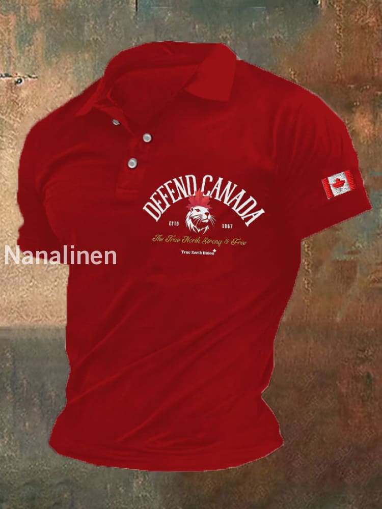 Men’s Canda Beaver True North Strong&Free Printed Polo Shirt Red / 2XL