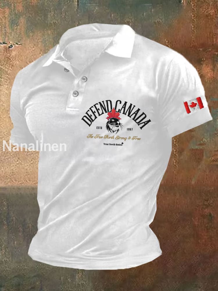 Men’s Canda Beaver True North Strong&Free Printed Polo Shirt White / S