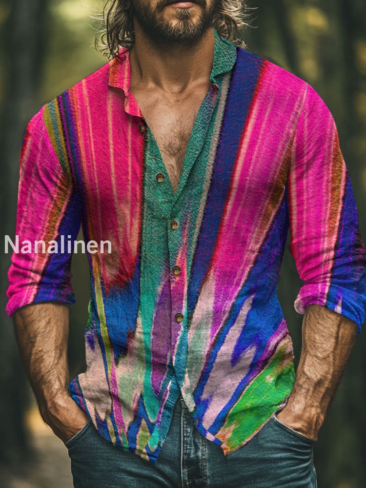 Men’s Colorful Abstract Print Art Casual Cotton Shirt Colorful / S