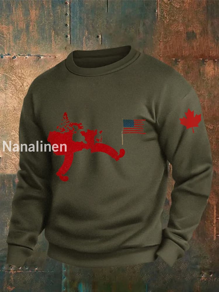 Men’s Don’t Mess With Canada Printed Long Sleeve Sweatshirt Army Green / S