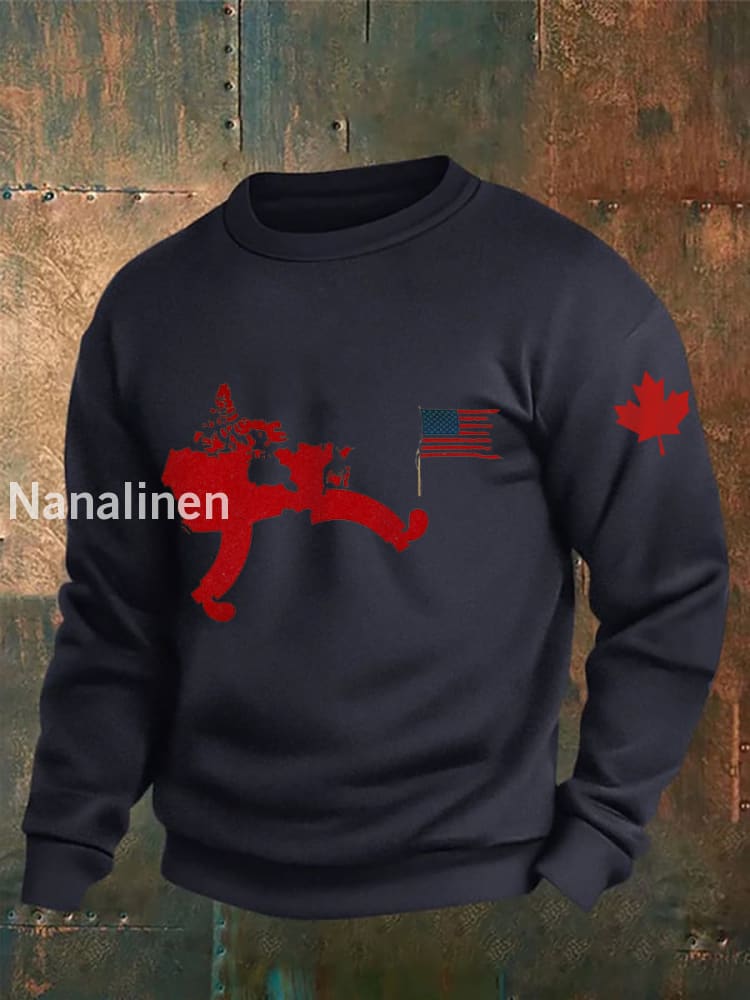Men’s Don’t Mess With Canada Printed Long Sleeve Sweatshirt Navy Blue / 4XL