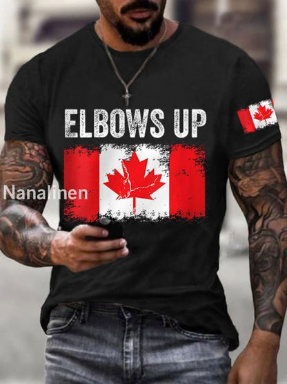 Men’s Elbows Up Canada Flag Print Tee Black / S