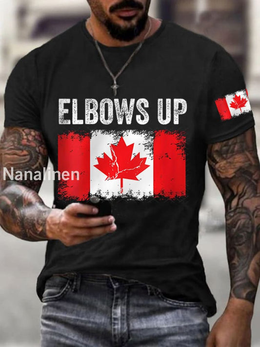 Men’s Elbows Up Canada Flag Print Tee Black / S
