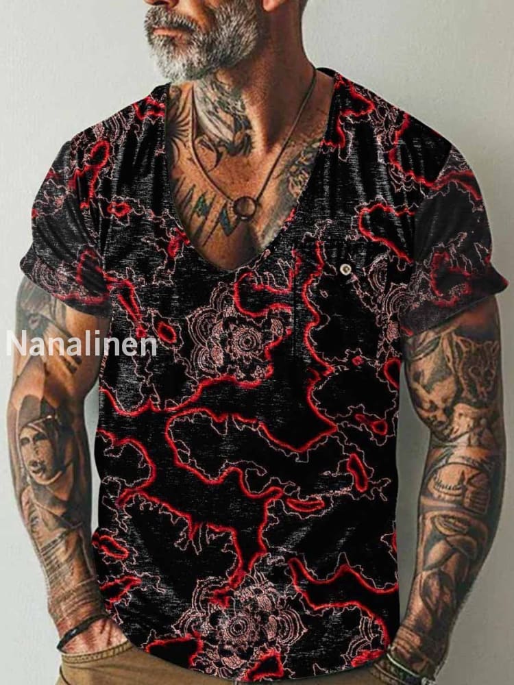 Men`s Fantasy Abstract Art Print Pocket Casual Short Sleeves T-Shirt Colorful / S
