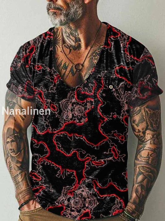 Men`s Fantasy Abstract Art Print Pocket Casual Short Sleeves T-Shirt Colorful / S