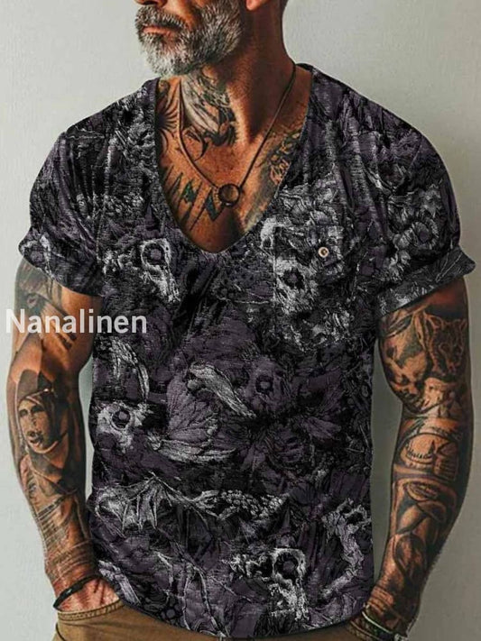 Men`s Fantasy Animals Skull Art Print Pocket Casual Short Sleeves T-Shirt Colorful / S