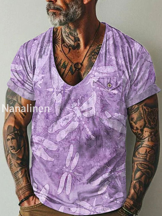 Men`s Fantasy Droganfly Art Print Pocket Casual Short Sleeves T-Shirt Colorful / S