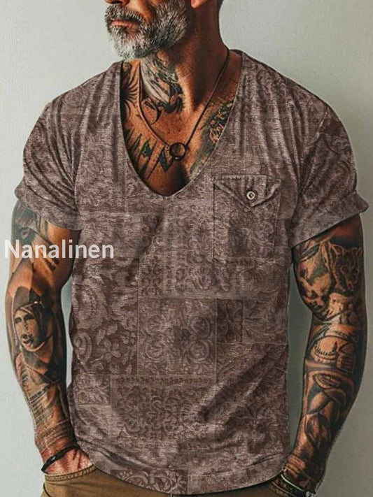 Men`s Fantasy Floral Art Print Pocket Casual Short Sleeves T-Shirt Colorful / S