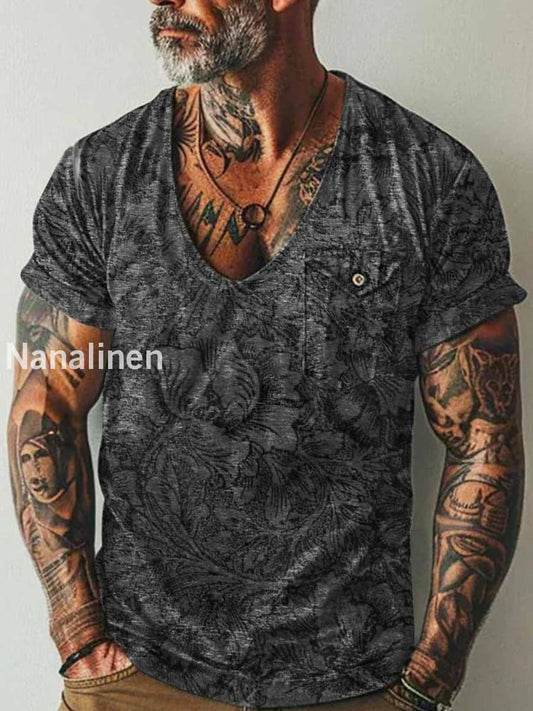 Men`s Fantasy Flowers Art Print Pocket Casual Short Sleeves T-Shirt Colorful / S