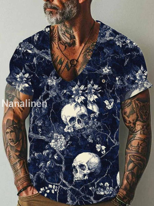 Men`s Fantasy Skulls Art Print Pocket Casual Short Sleeves T-Shirt Colorful / S