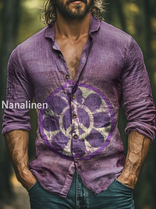 Men’s Hippie Style Floral Print Art Casual Cotton Shirt Colorful / S