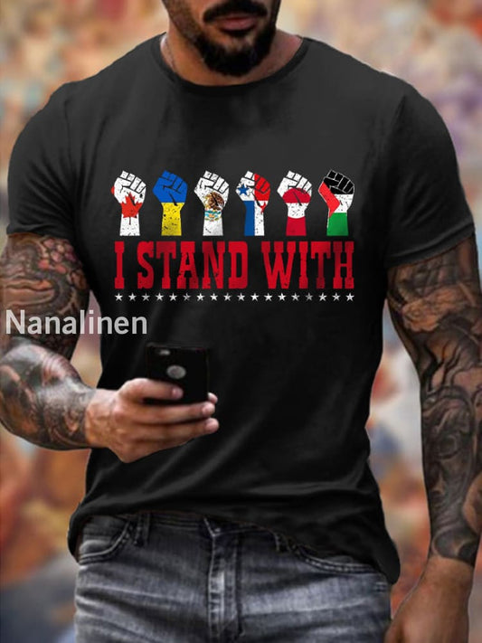 Men’s I Stand With Them Flags Print Short Sleeve T-Shirt Black / S
