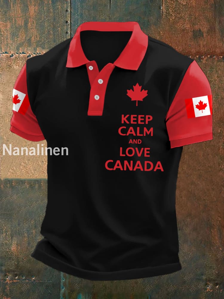 Men’s Keep Calm And Love Canada Canadian Flag Print Canada Day Casual Top Black / S