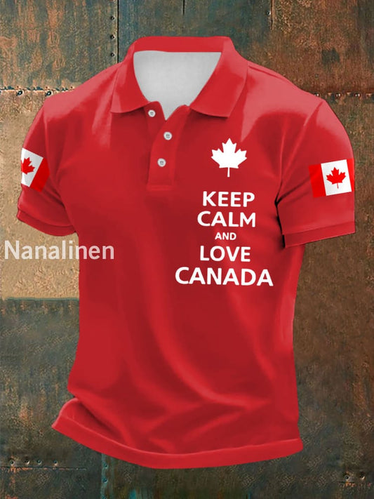 Men’s Keep Calm And Love Canada Canadian Flag Print Canada Day Casual Top Red / S