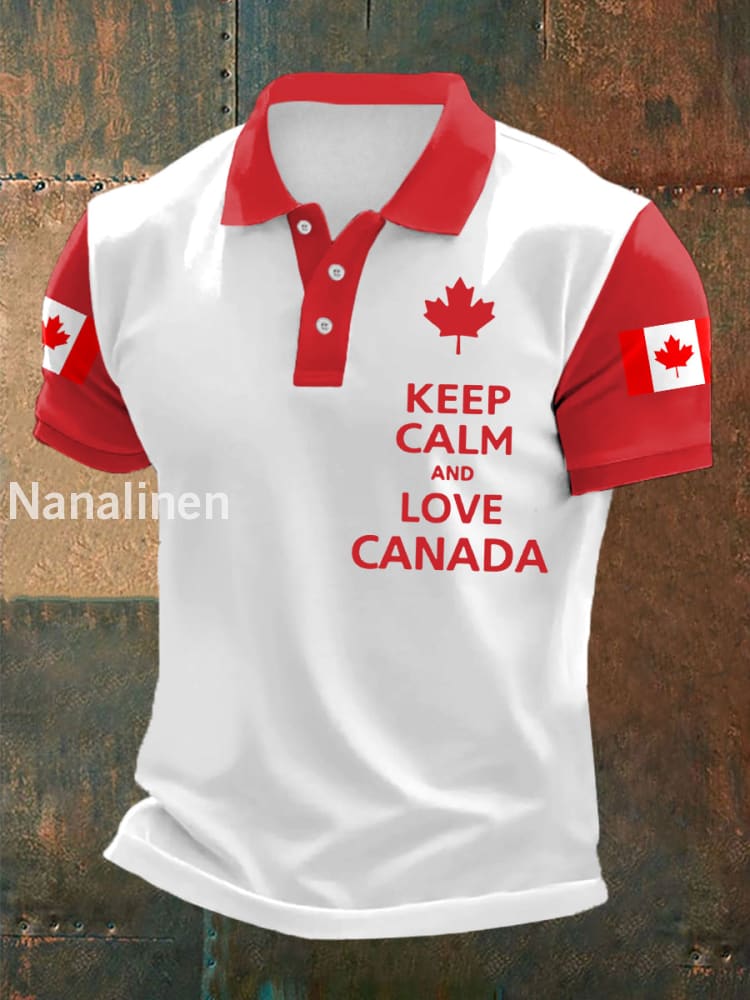 Men’s Keep Calm And Love Canada Canadian Flag Print Canada Day Casual Top White / S