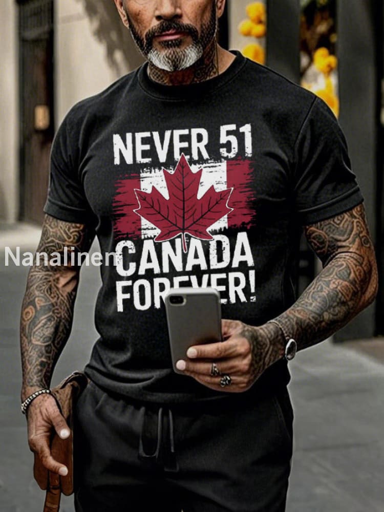 Men’s Never 51st State Canada Forever Printed T-Shirt Black / S
