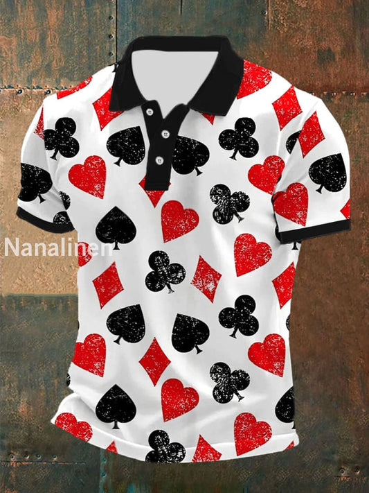 Men’s Poker Print Casual Top Black / S