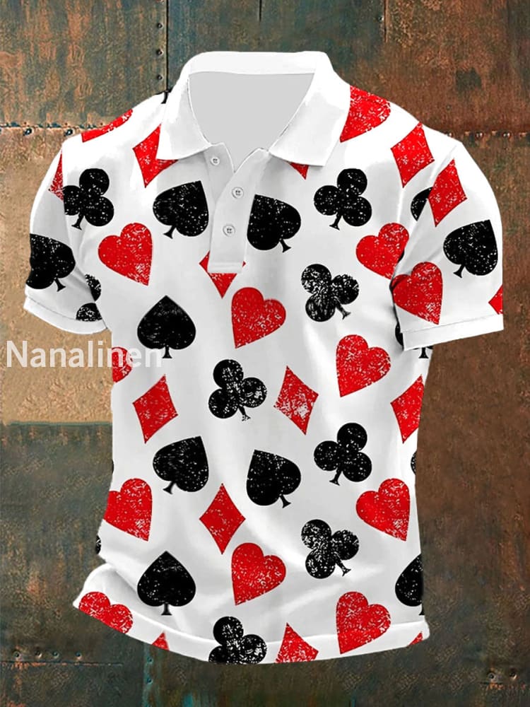 Men’s Poker Print Casual Top White / S