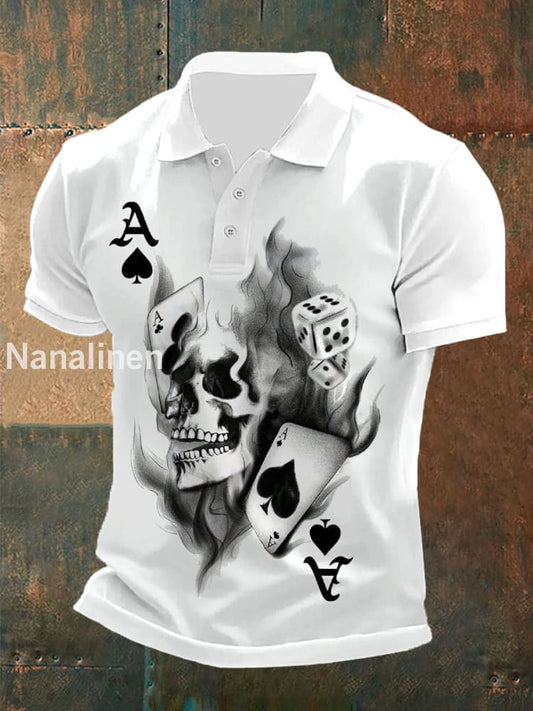 Men’s Poker Print Casual Top White / S