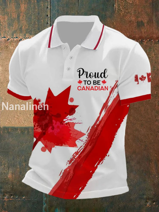 Men’s Proud To Be Canadian Print Button T-Shirt White / S