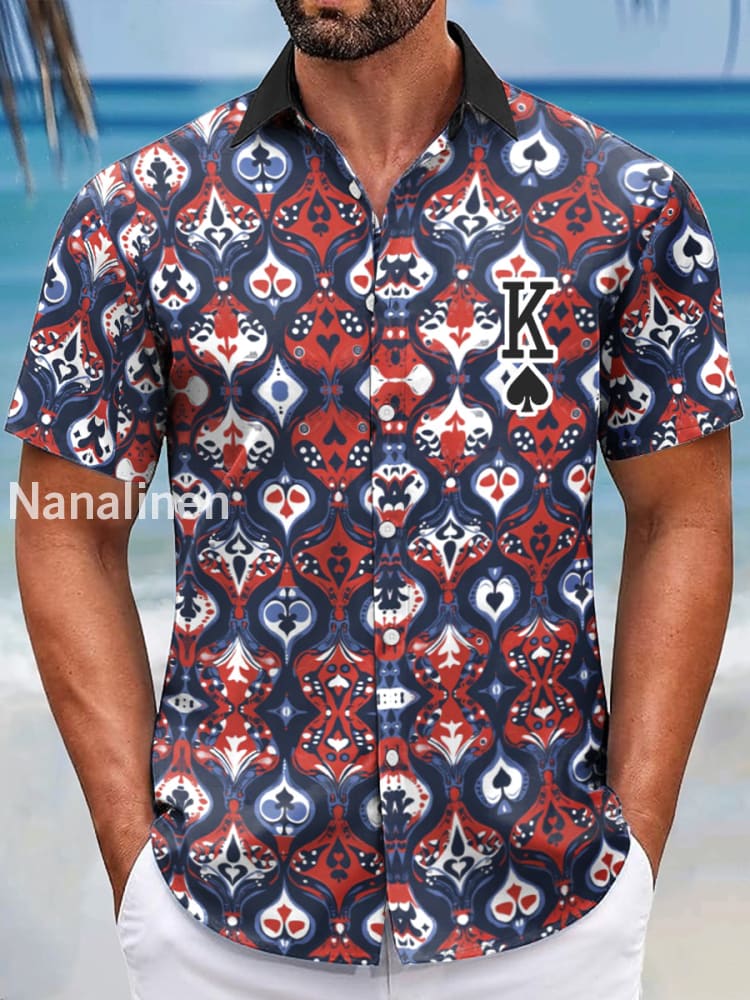 Men’s resort-style poker ace of spades shirts As picture / S