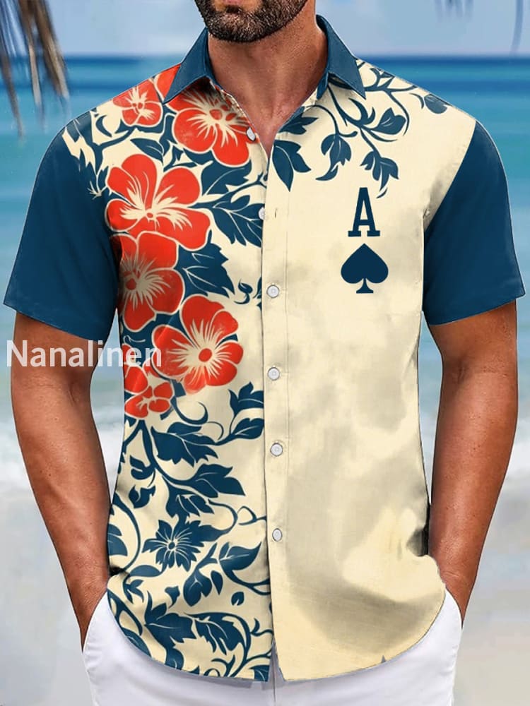 Men’s resort-style poker ace of spades shirts As picture / S