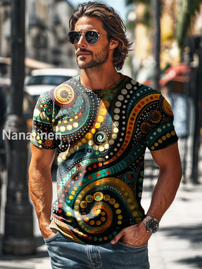 Men’s Retro Abstract Dot Art Print Casual Short Sleeve T-Shirt