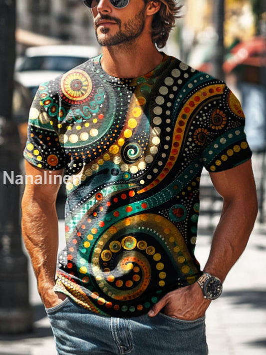 Men’s Retro Abstract Dot Art Print Casual Short Sleeve T-Shirt Colorful / S