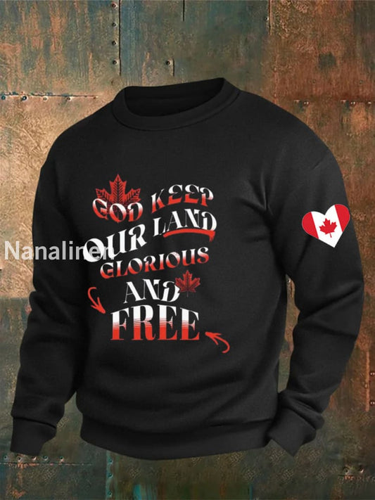 Men’s Retro Canada God Keep Our Land Glorious And Free Print Sweatshirt Black / S