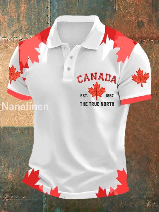 Men’s Retro Canadian Maple Leaf Print Shirt White / S