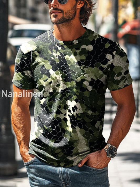 Men’s Retro Geometric Camouflage Print Casual Short Sleeve T-Shirt Colorful / S