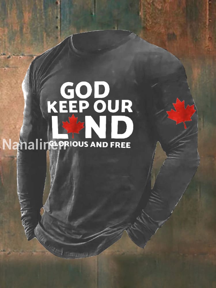 Men’s Retro God Keep Our Land Glorious And Free Print T-Shirt Dark Gray / S