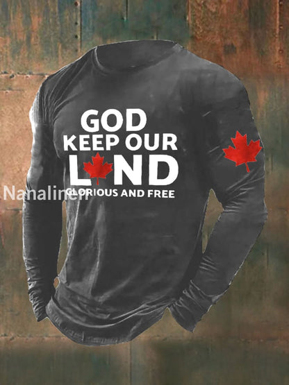 Men’s Retro God Keep Our Land Glorious And Free Print T-Shirt Dark Gray / S