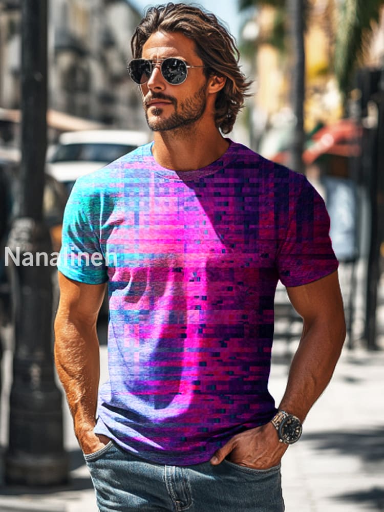 Men’s Retro Gradient Geometric Print Casual Short Sleeve T-Shirt