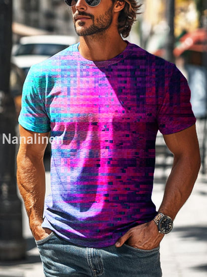 Men’s Retro Gradient Geometric Print Casual Short Sleeve T-Shirt Colorful / S