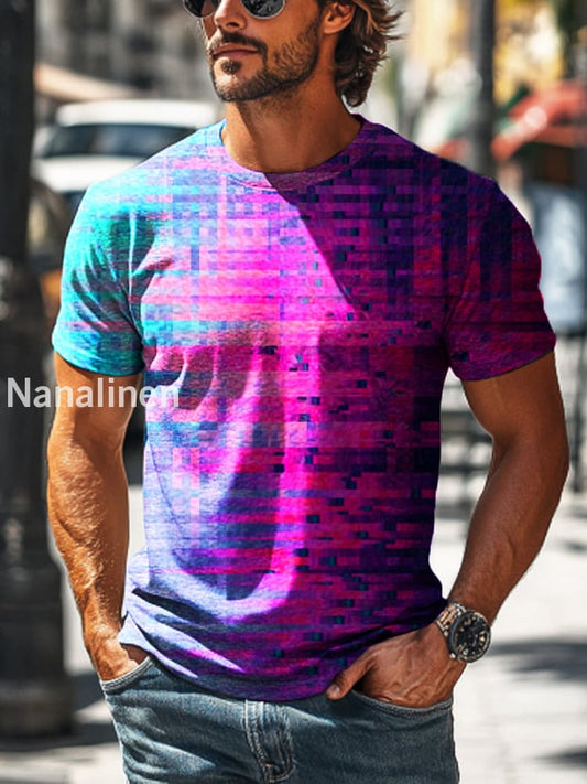Men’s Retro Gradient Geometric Print Casual Short Sleeve T-Shirt Colorful / S