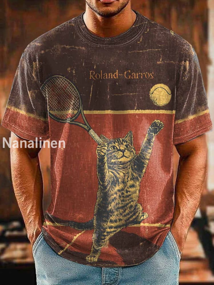 Men`s Roland-Carros Tennies Abstract Art Print Design T-Shirt Colorful / S
