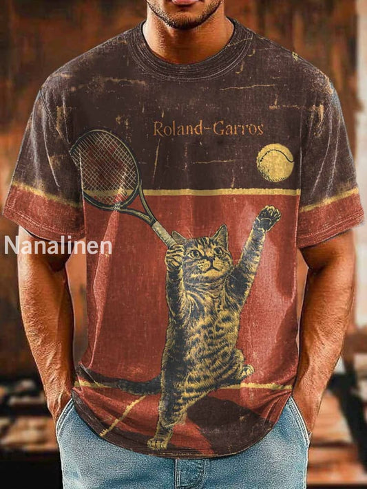 Men`s Roland-Carros Tennies Abstract Art Print Design T-Shirt Colorful / S