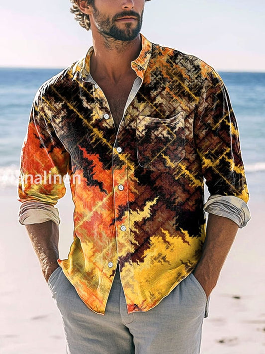 Men’s Vintage Abstract Line Geometric Print Casual Long Sleeve Shirt Colorful / S