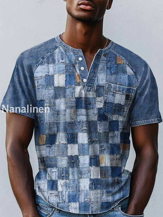 Men`s Vintage Floral Abstract Art Print Design Casual T-Shirt Blue / S