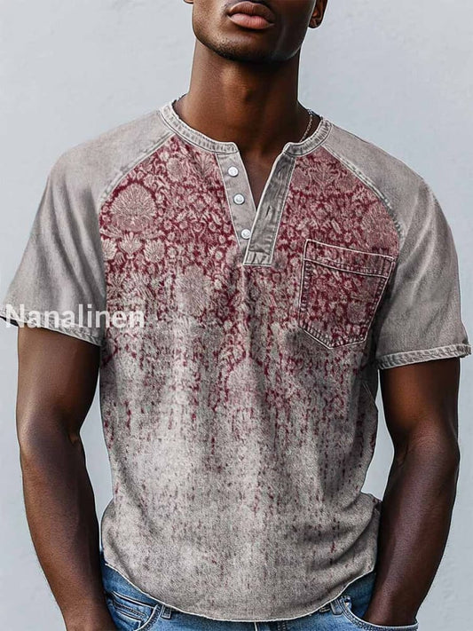 Men`s Vintage Floral Abstract Art Print Design Casual T-Shirt Colorful / S