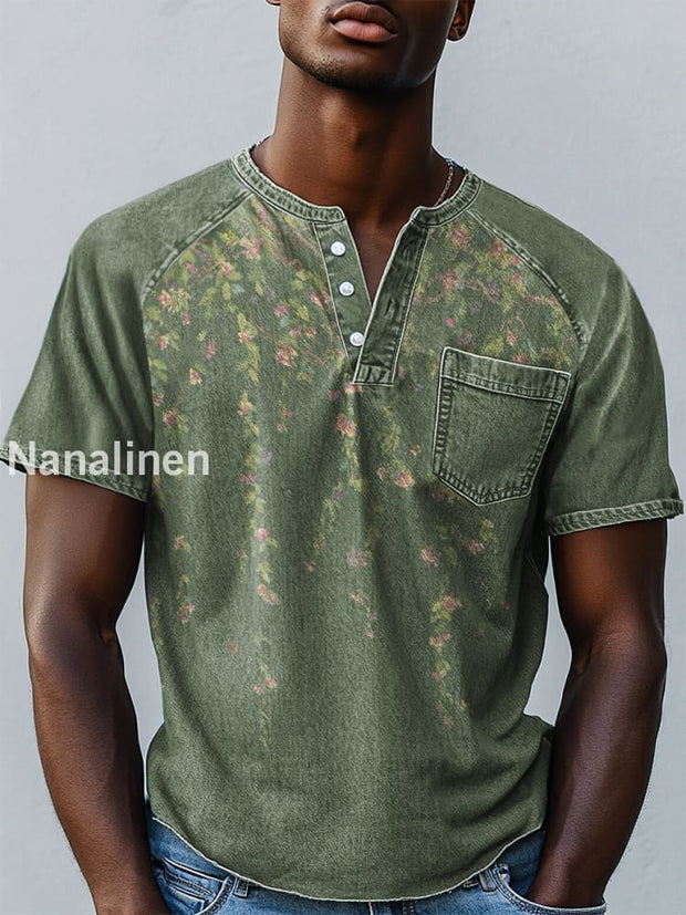 Men`s Vintage Floral Abstract Art Print Design Casual T-Shirt Green / S