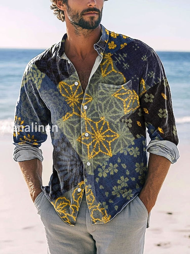 Men’s Vintage Floral Patchwork Printed Casual Long Sleeve Shirt Colorful / S