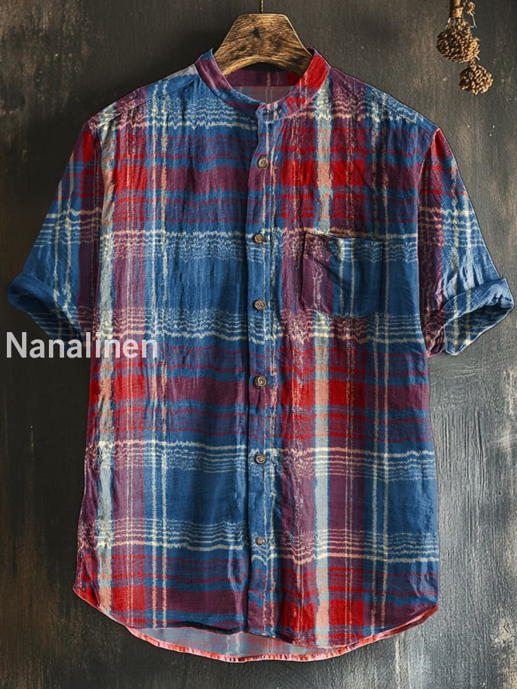 Men`s Vintage Scottish Tartan Print Cotton Casual Short Sleeve Shirt Colorful / S