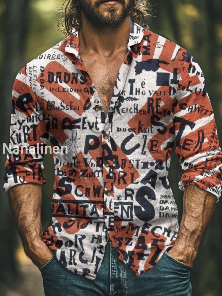 Men’s Vintage Style 1980`s Print Art Casual Cotton Shirt Colorful / S