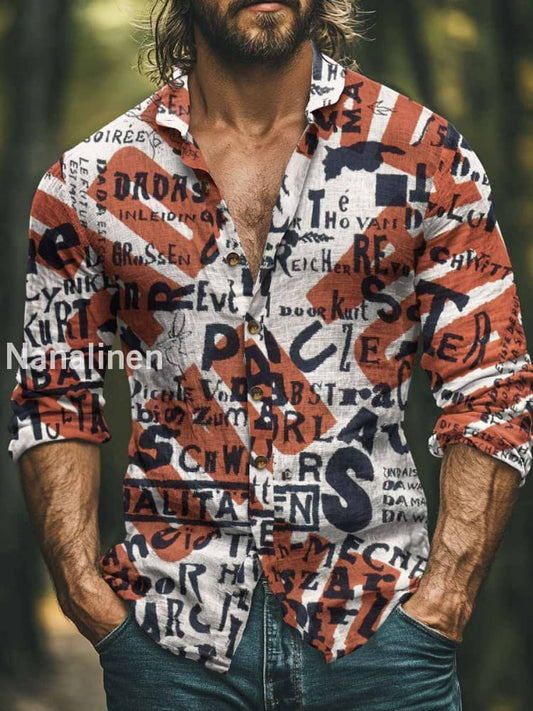Men’s Vintage Style 1980`s Print Art Casual Cotton Shirt Colorful / S