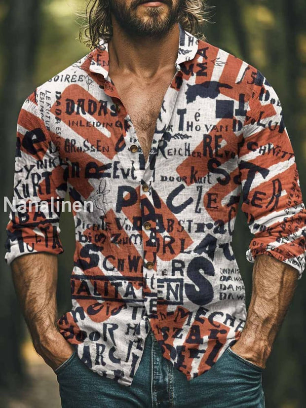 Men’s Vintage Style 1980`s Print Art Casual Cotton Shirt Colorful / S