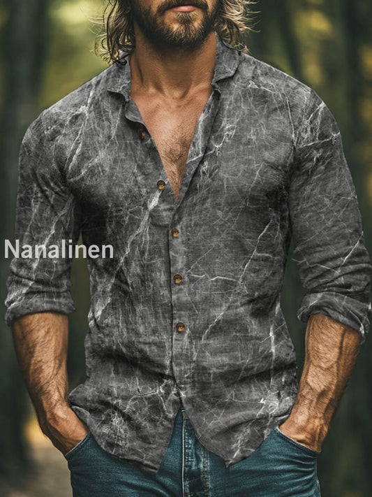 Men’s Vintage Style Abstract Pattern Print Art Casual Cotton Shirt Colorful / S